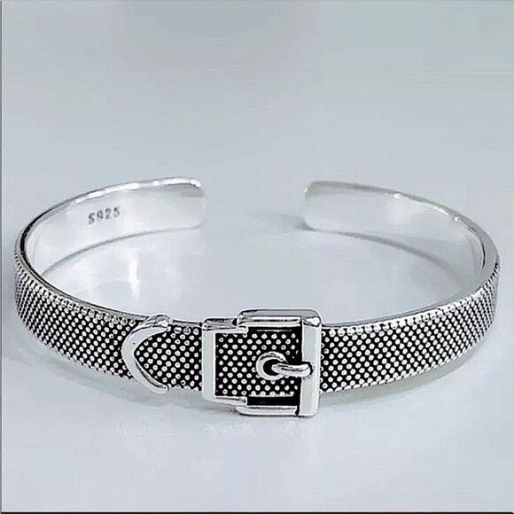 Buckle Sterling Silver Buckle Bangle Cuff Bracelet - Picture 5 of 5
